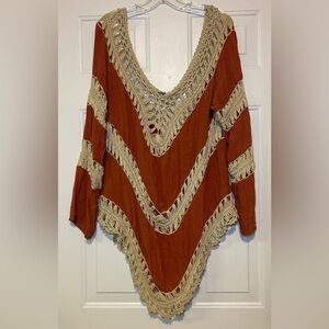 Umgee Crochet Women’s‎ 1X Blouse Orange Tan Boho Oversized Top